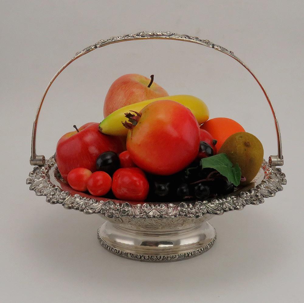 Antique Georgian c1820 Large Floral Sheffield Fused Silver Fruit Basket
