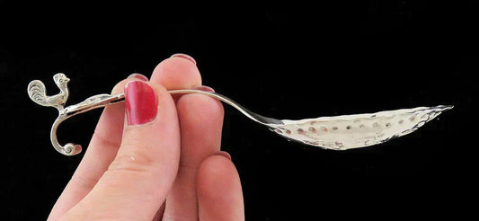 Antique c1860 Dutch Silver Genre Scene Hook End Punch Serving Spoon/Scoop 5.5"