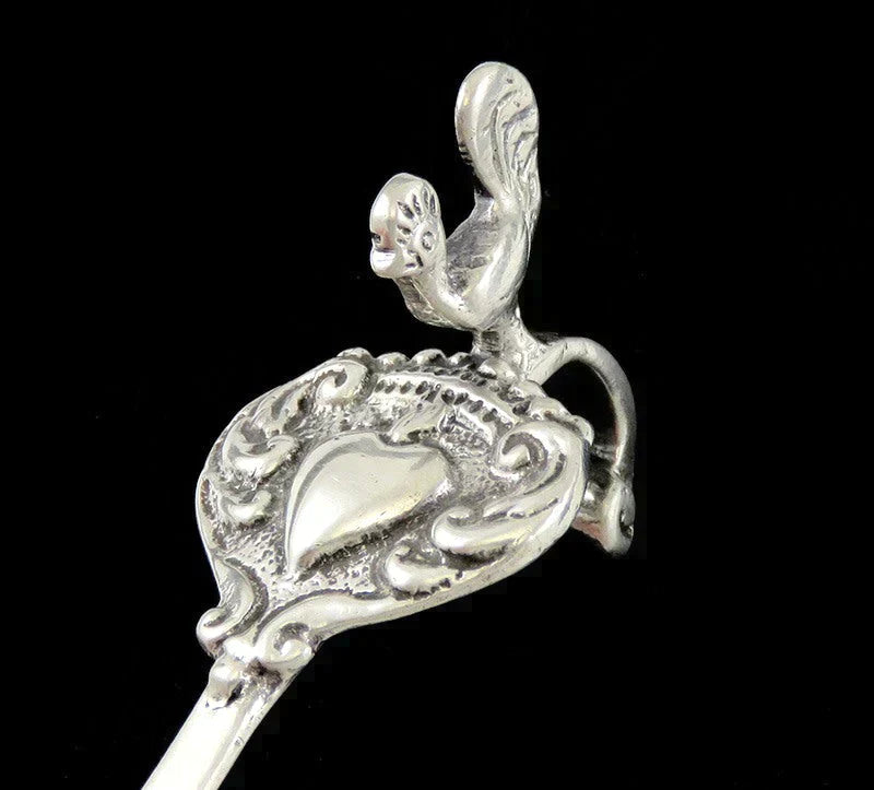 Antique c1860 Dutch Silver Genre Scene Hook End Punch Serving Spoon/Scoop 5.5"