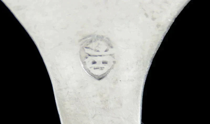 Antique c1860 Dutch Silver Genre Scene Hook End Punch Serving Spoon/Scoop 5.5"