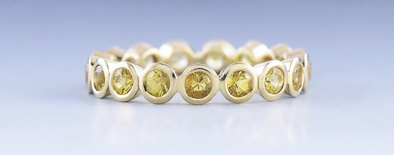 Beautiful 18k Gold & 1.36ct Fancy Yellow Diamond Eternity Band Ring sz 6 1/4