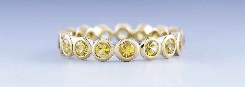 Beautiful 18k Gold & 1.36ct Fancy Yellow Diamond Eternity Band Ring sz 6 1/4