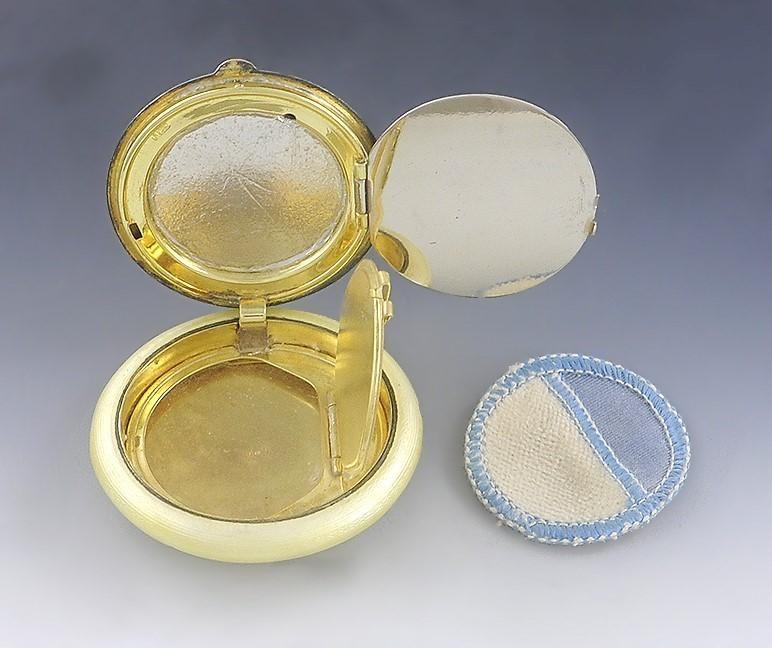 Charming c1910s Yellow Guilloche Enamel Floral Roses Rouge Blush Compact Mirror