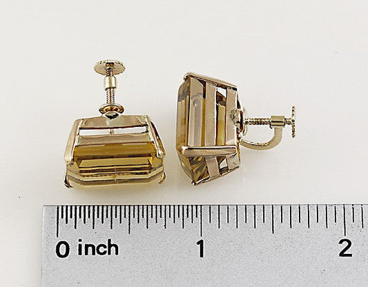 Striking Modern 18K Yellow Gold & Citrine Screw Back Earrings