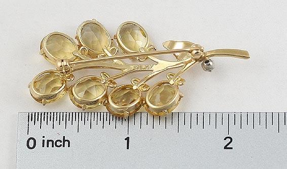 Vibrant 14K Bright Yellow Gold Citrine Diamond Floral Branch Pin Brooch