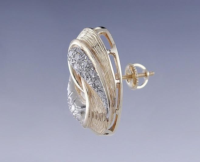 Gorgeous High End 14k White & Yellow Gold Diamond Swirl Earrings