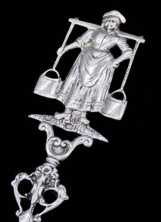 Dutch Colonial Style Silver Rembrandt The Night Watch Lady w/ Yolk Serving Spoon