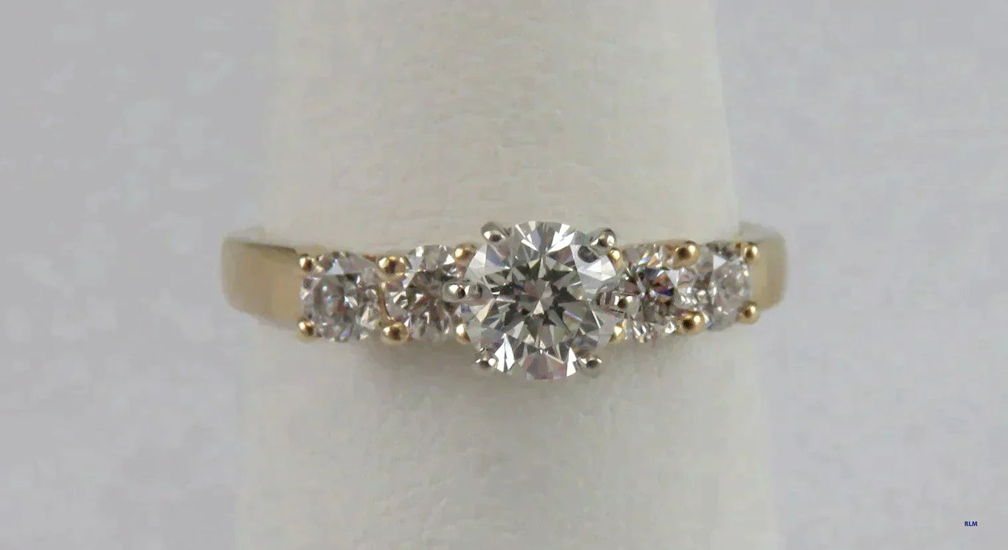 Dazzling 14k Yellow Gold ~1ct Five Diamond Engagement Ring