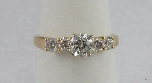 Dazzling 14k Yellow Gold ~1ct Five Diamond Engagement Ring