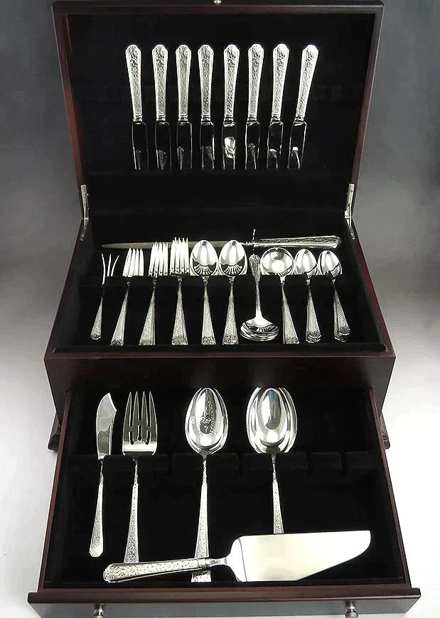 51pc Sterling Silver Towle Old Brocade Flower Design Flatware Set