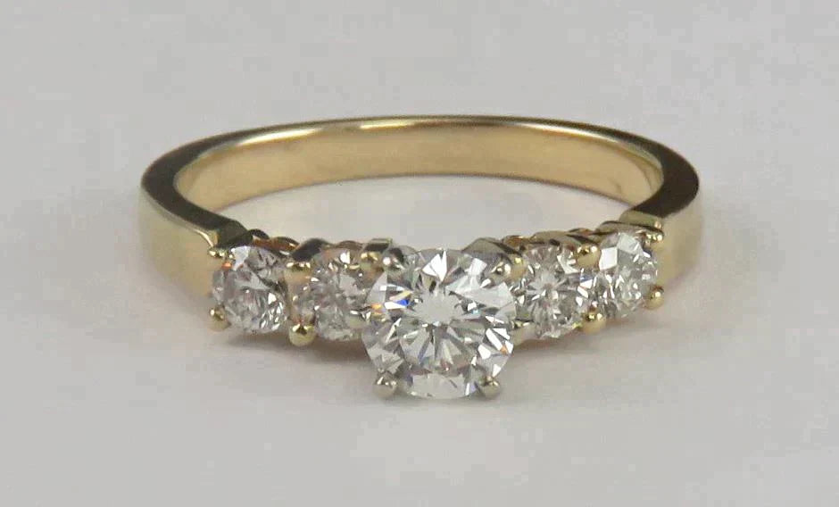 Dazzling 14k Yellow Gold ~1ct Five Diamond Engagement Ring