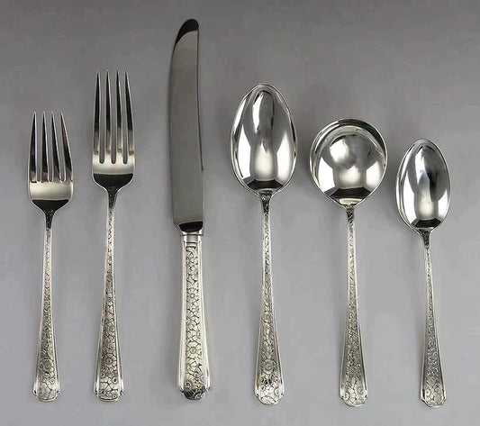 51pc Sterling Silver Towle Old Brocade Flower Design Flatware Set