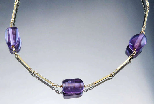 Fabulous 14k Yellow Gold Purple Amethyst Necklace
