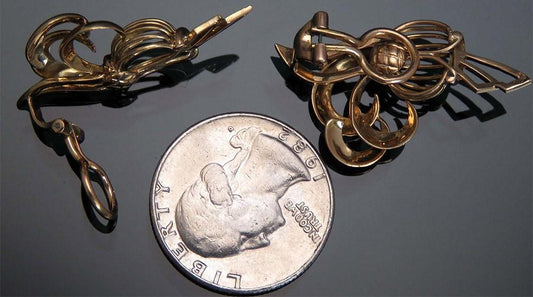 Stylish Retro Pair French 18k Gold Clipback Earrings
