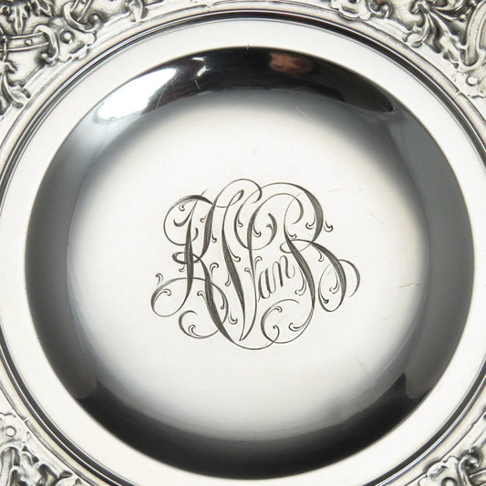 1925 Ornate Gorham Sterling Silver Chased Low Compote / Footed Bowl Tazza