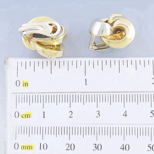 Beautiful Italian 18k White & Yellow Gold Swirl Clip on Earrings