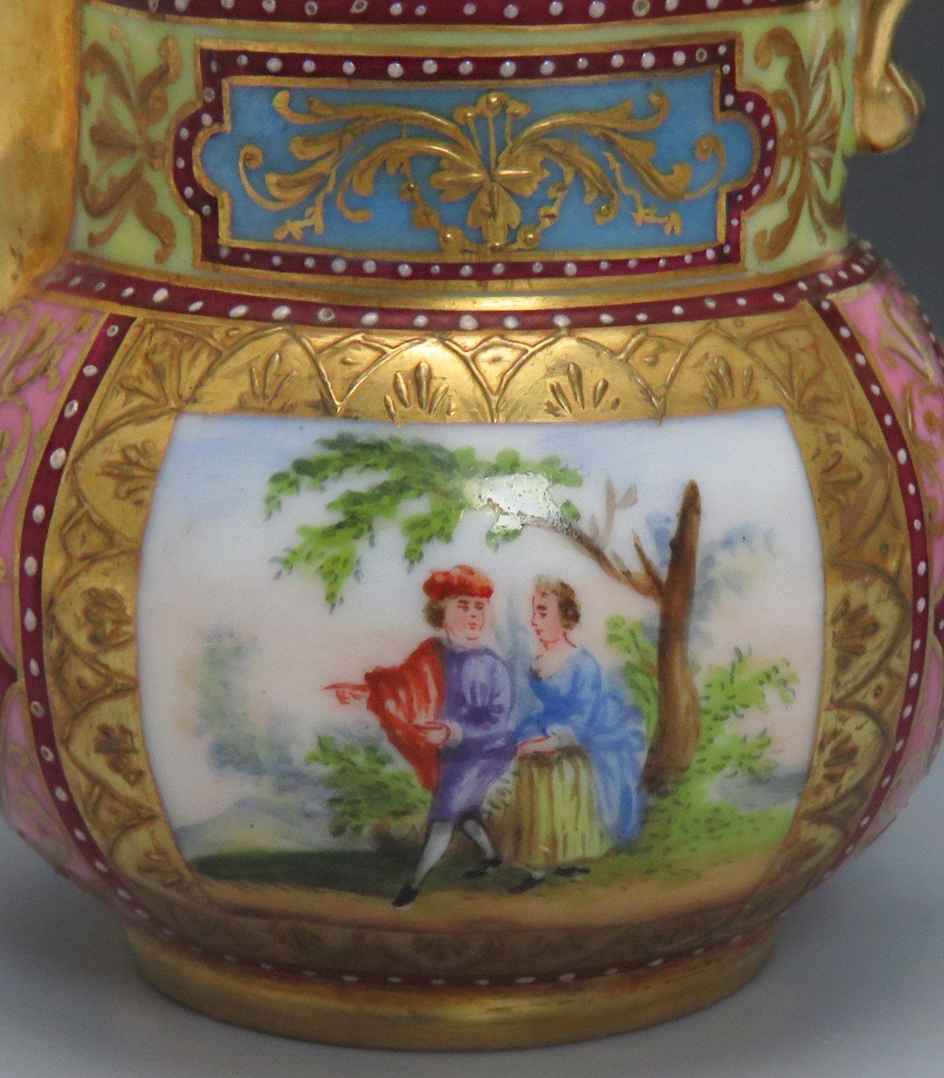 Pretty Late 1800's Royal Vienna Pink & Gold Porcelain Creamer