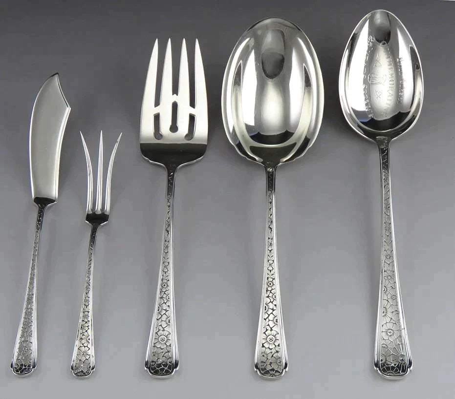 51pc Sterling Silver Towle Old Brocade Flower Design Flatware Set