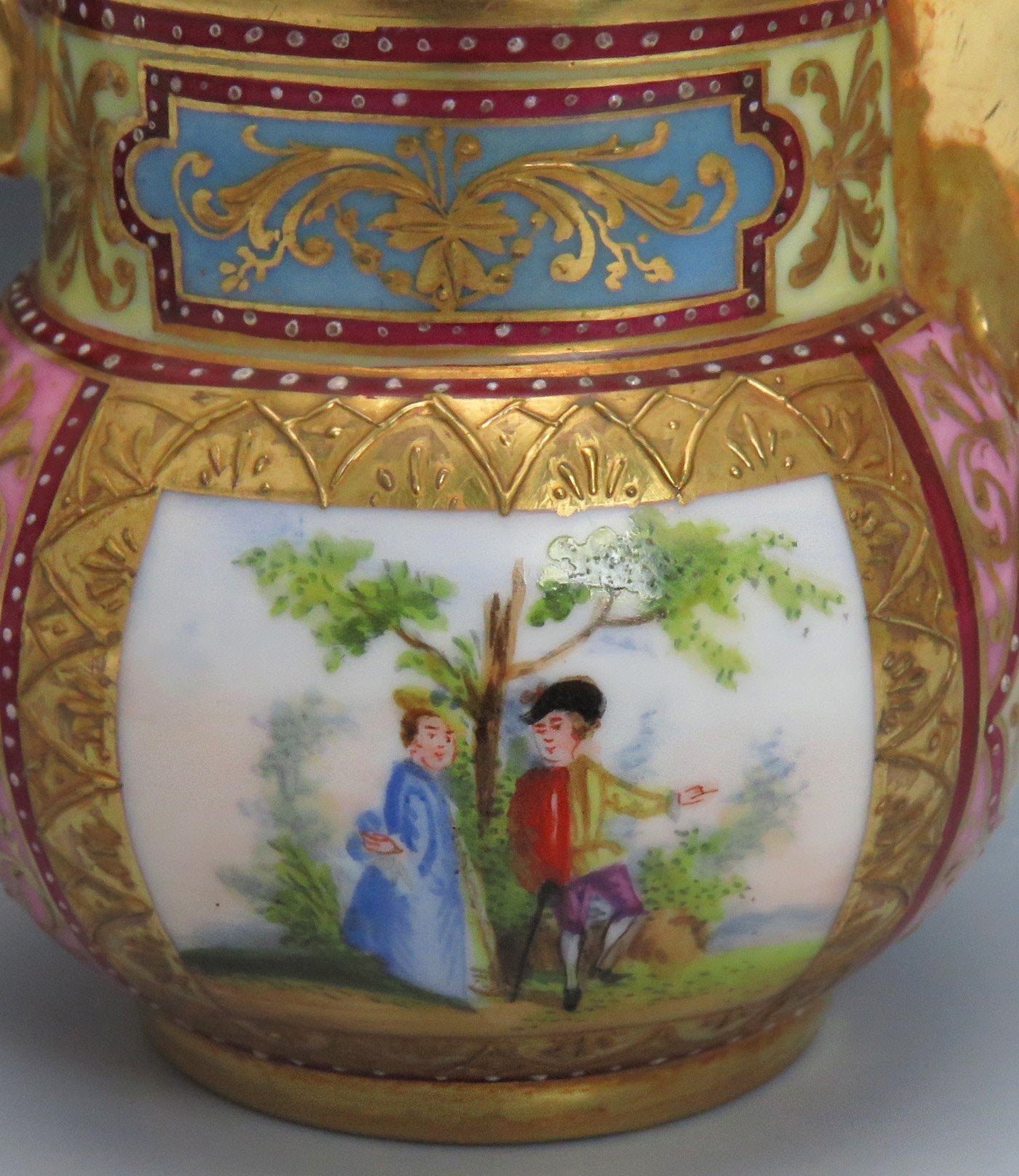 Pretty Late 1800's Royal Vienna Pink & Gold Porcelain Creamer