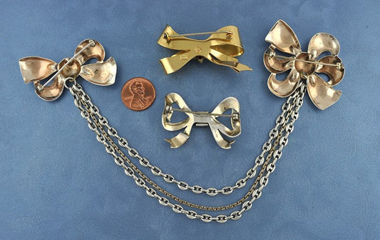 3 Sterling Bow-Shaped Pins/Cloak by Pins Monet and Coro