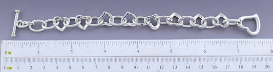Wonderful Sterling Silver Hearts and Loops Link Bracelet w/ Toggle Clasp 7.5"