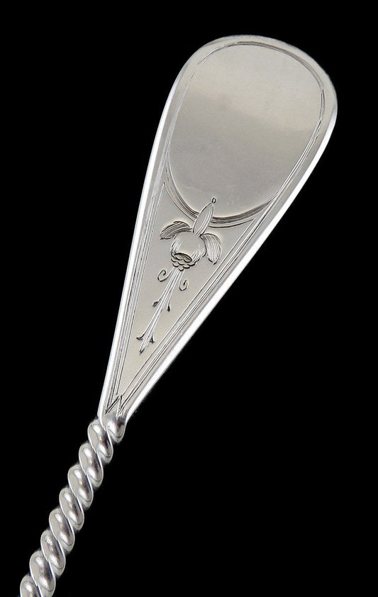 Antique c1860 John Polhemus Twist Engraved Sterling Silver Berry Strainer Ladle