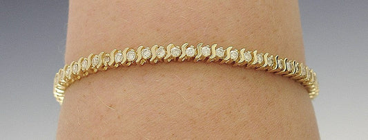 Modern 14k Yellow Gold & ~1.25ct Diamond Tennis Bracelet