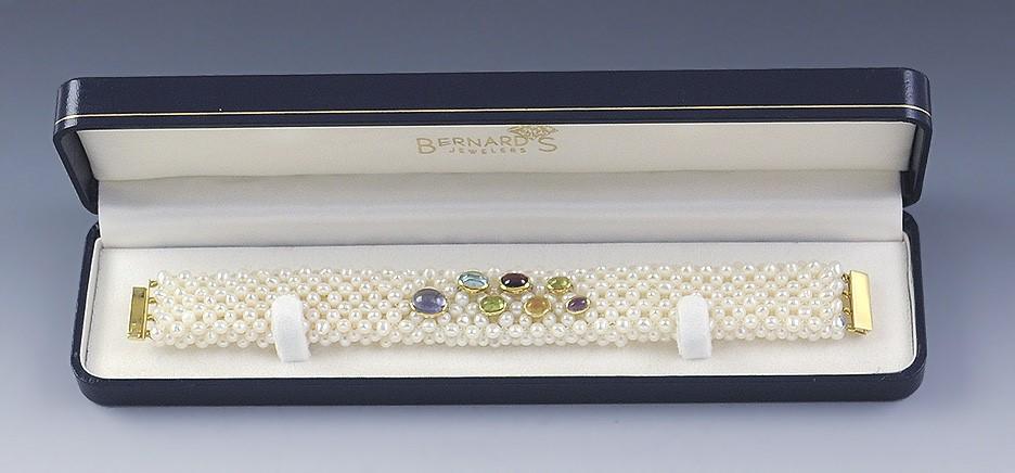Unique 18k Gold Freshwater Pearl & Multi Color Gemstone Bracelet