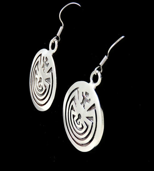 Nice VTG Sterling Silver Tribal Man In The Maze Dangle Earrings