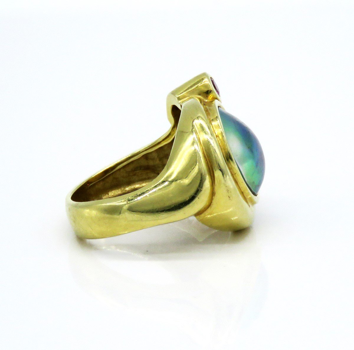 18k Yellow Gold Black Peacock Mabe Pearl Ruby Diamond Ring Michael Valitutti