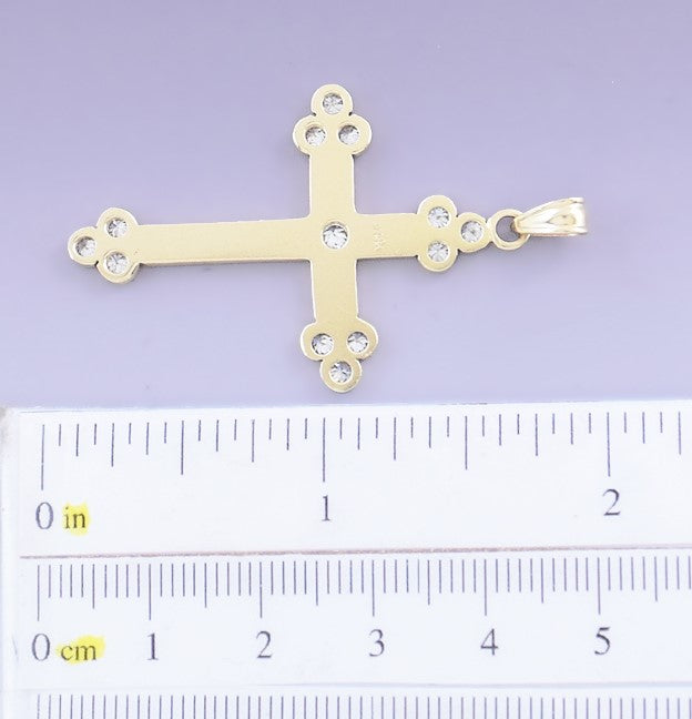 Superb 14k Yellow Gold & Diamond Budded Cross Pendant