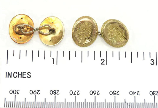 Antique English Georgian Hand Engraved 14K Yellow Gold Cufflinks