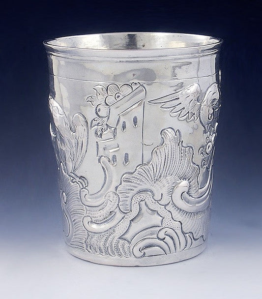 Antique 1778 Russian 18th Century Silver Hand Chased Repousse Beaker Cup/Mug