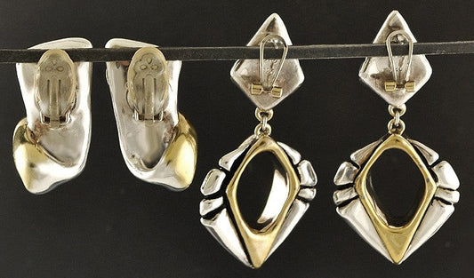 2 Pairs Sterling Silver Chunky Earrings Gold Washed Accents