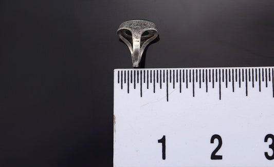 Fine Antique Chinese Silver Filigree Ring & Green Aventurine Gemstone Size 6.5