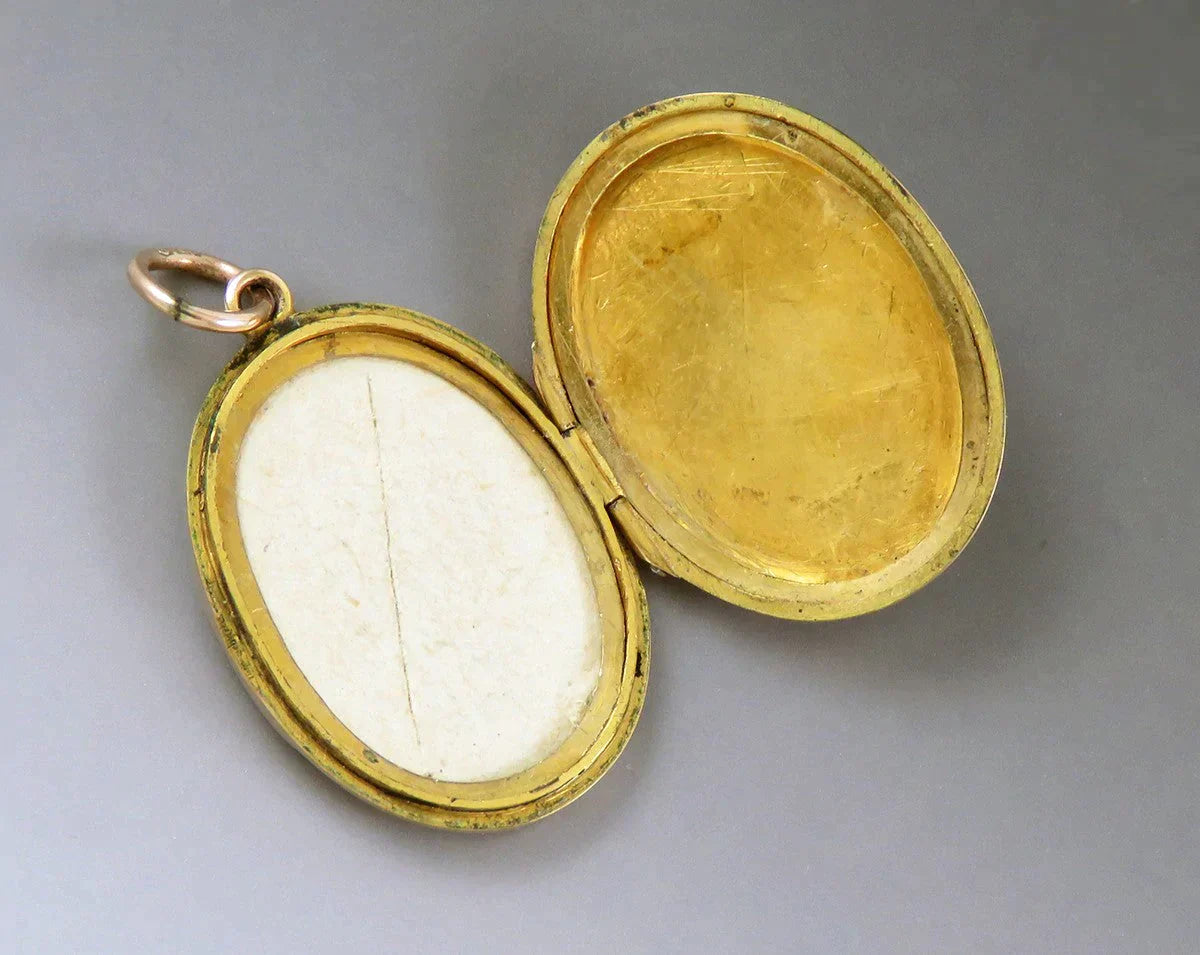 c1900 9k Gold Back and Front Blue Paste Seed Pearl Flower Locket Pendant