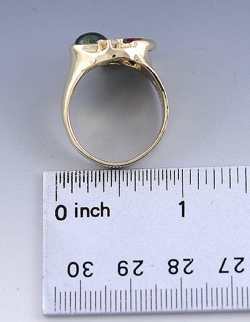 Artisan 14K Yellow Gold Cat's-Eye Tourmaline Mali Garnet Diamond Ring Size 9.25