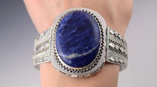 Gorgeous Israeli Sterling Silver Blue Sodalite Agate Bracelet 6.5 inches