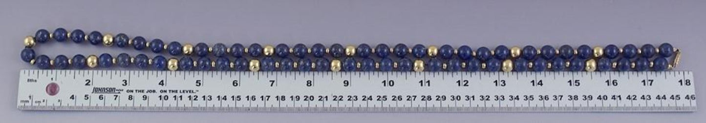 Stunning VTG Opera Length 14k Yellow Gold Lapis Lazuli Beaded Necklace 37"