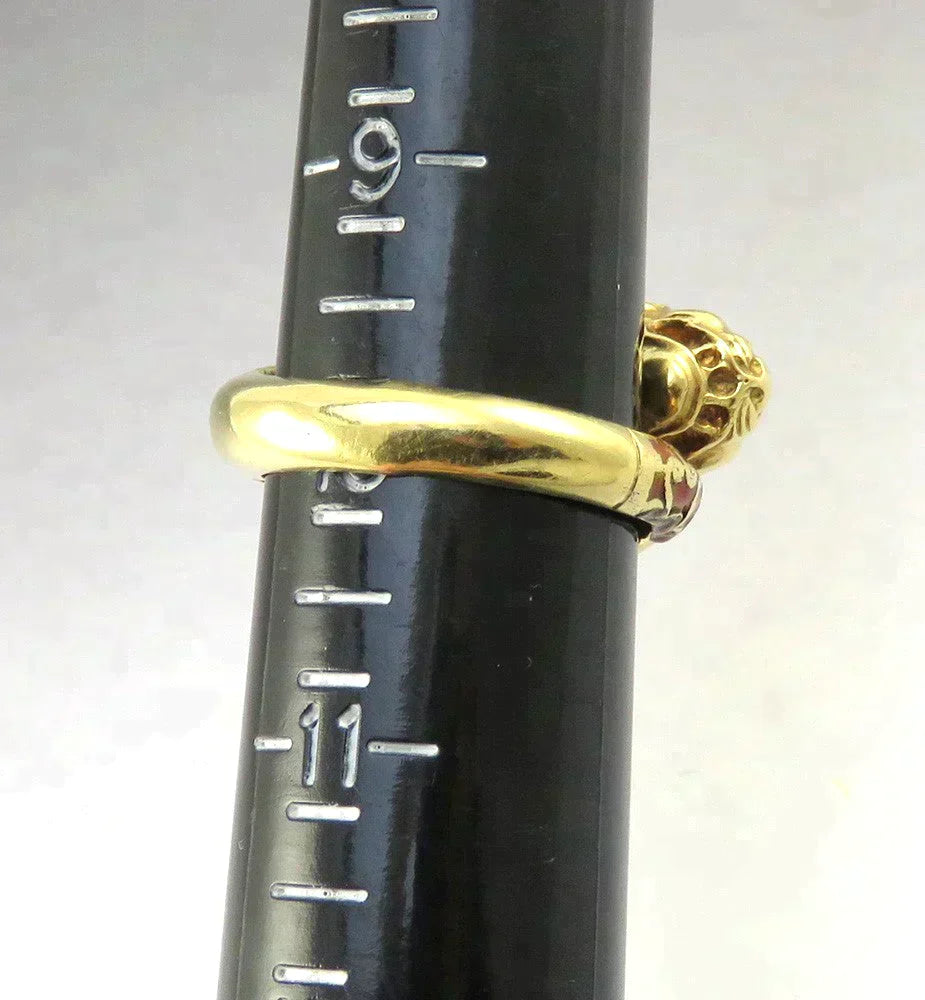 Awesome Modern 18K Yellow Gold Enamel Coiled Lion Head Statement Ring Sz 10