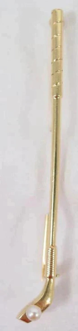 Realistic Vintage 14k Yellow Gold Pearl Golf Club Ball Pin
