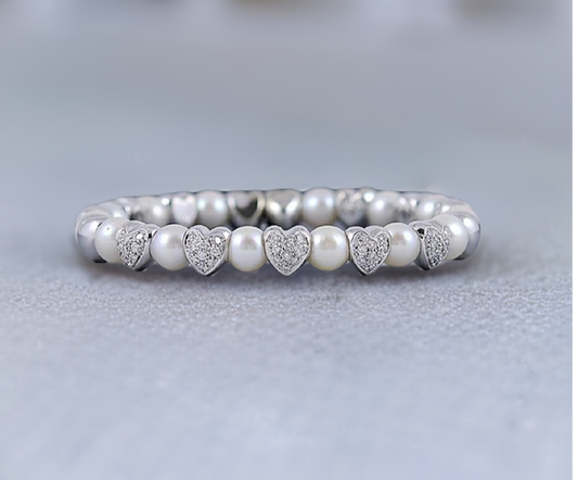 Heart 18K White Gold Pearl and Diamond Bracelet
