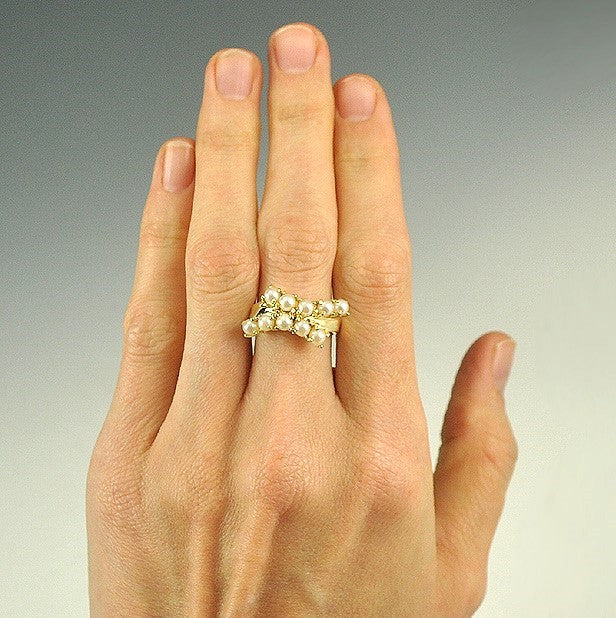 Luminous Italian 18k Yellow Gold Pearl Ring Size 6 1/2
