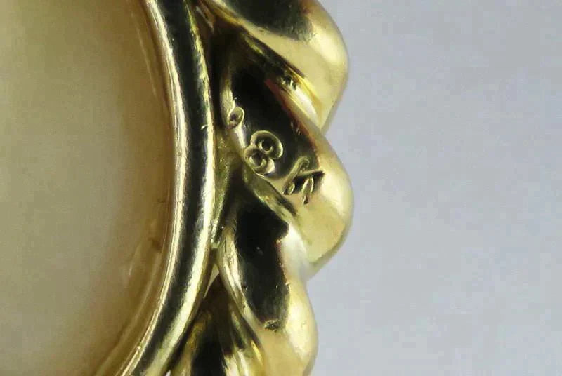 Gorgeous 18K Yellow Gold & Mabe Pearl Omega Back Statement Earrings
