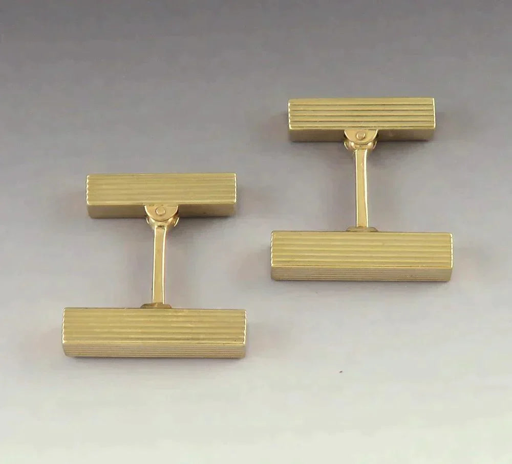 Antique c1910 Art Deco Tiffany & Co 14K Gold Ribbed Rectangular Bar Cufflinks