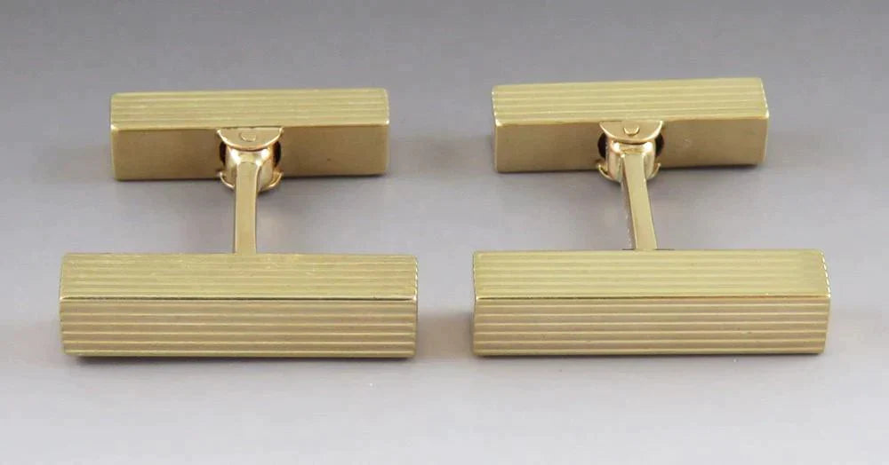 Antique c1910 Art Deco Tiffany & Co 14K Gold Ribbed Rectangular Bar Cufflinks