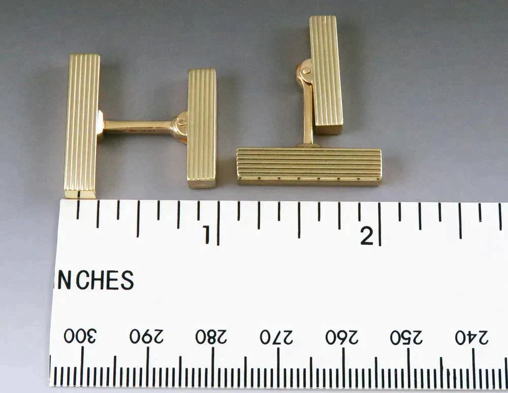 Antique c1910 Art Deco Tiffany & Co 14K Gold Ribbed Rectangular Bar Cufflinks