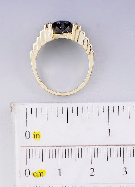 Beautiful 14k Yellow Gold Blue Sapphire and Diamond Ring Size 6