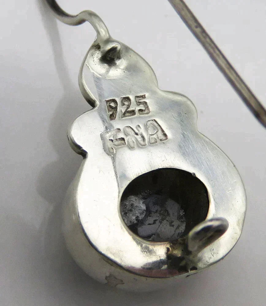 Pair Artisan Sterling Silver Labradorite Gemstone Cabochon Dangle Earrings