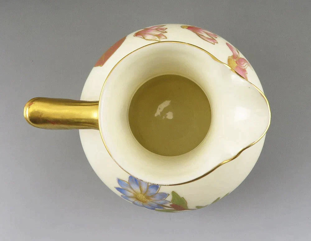 Antique 1889 Royal Worcester 1376 Porcelain Gold Flower Milk Jug/Pitcher Creamer